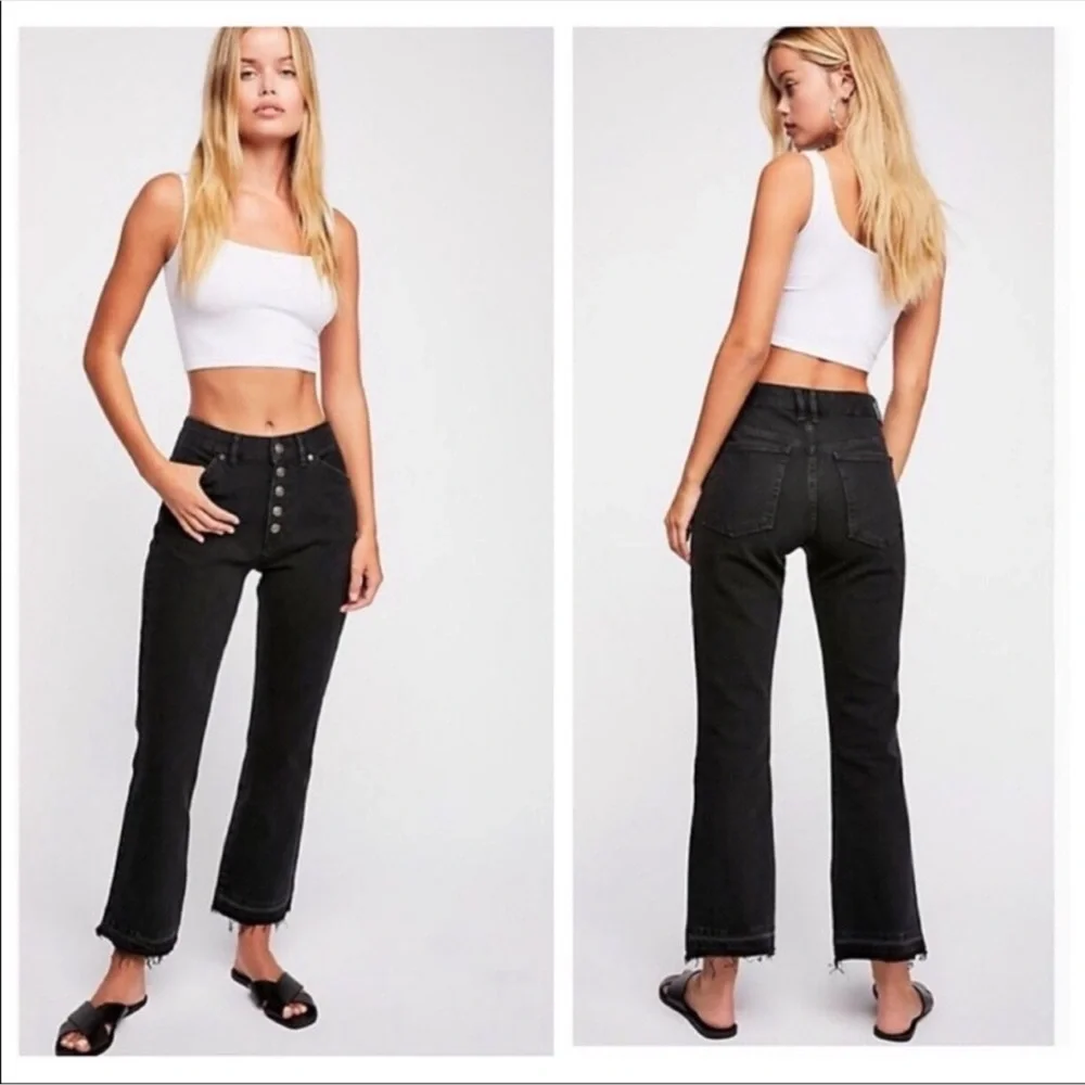 Free‎ People Jeans Dylan High Rise Bootcut Raw Hem Exposed Button Fly Size 28
